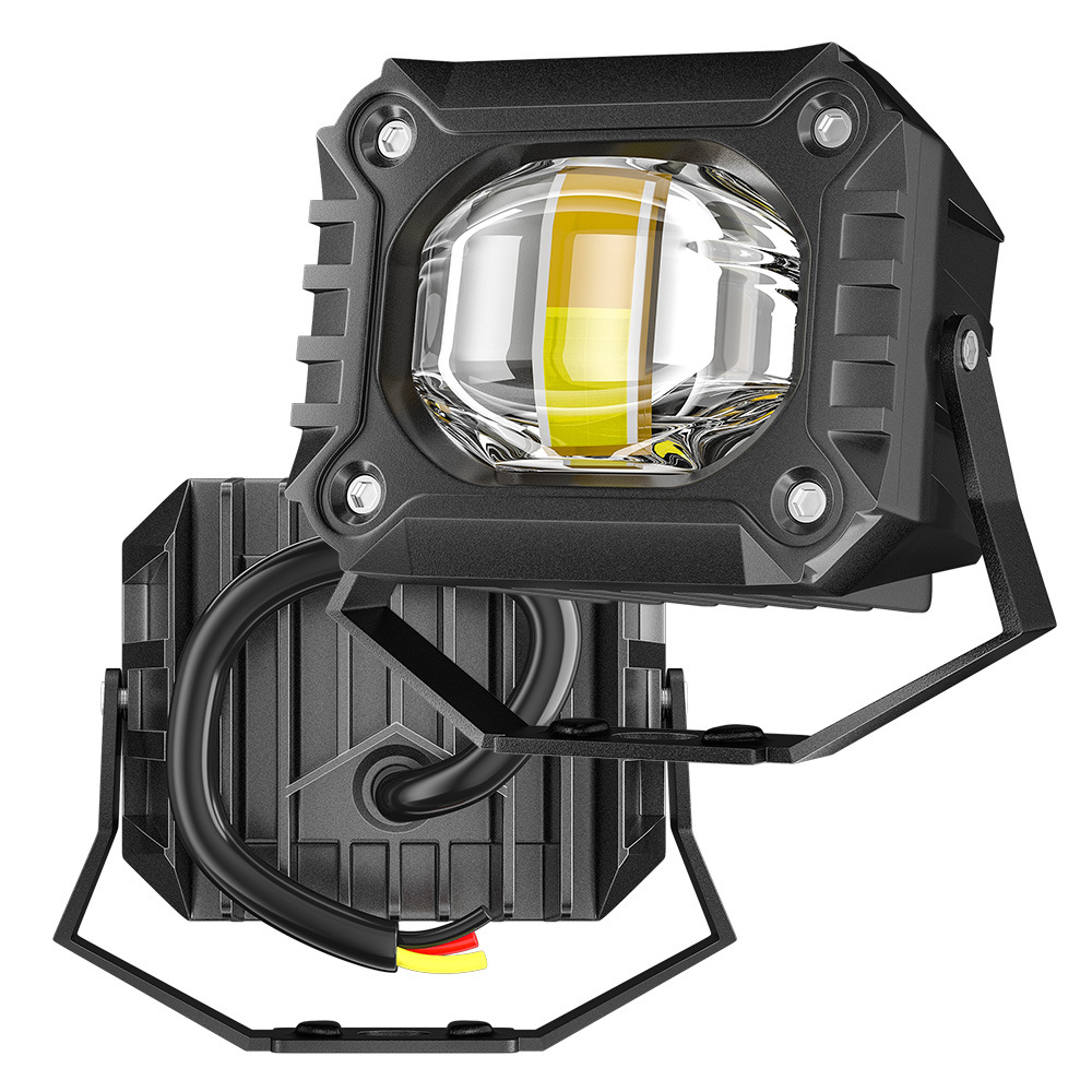 外贸摩托车双色led射灯带透镜外置大灯外卖电动车改装超亮12v