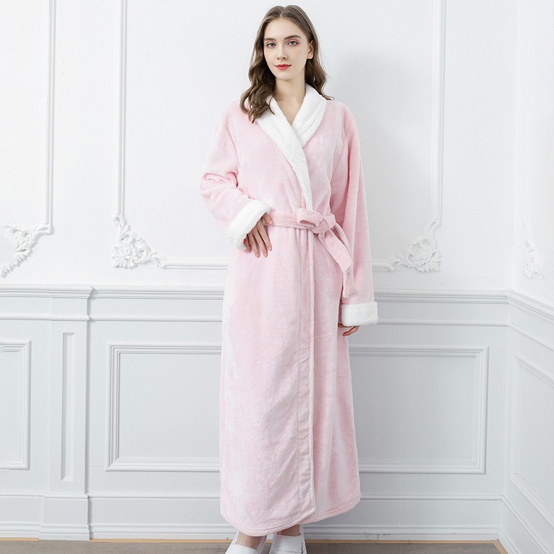 Autumn and Winter Flannel Nightgown Fleece-lined Thickened Couple Men's Long Pajamas Women's Cute Loungewear Wholesale