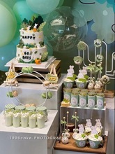 绿色森林系兔宝宝生日甜品台纸杯一周岁100天蛋糕装饰品小兔子装