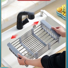 可伸缩厨房水槽置物架放碗碟盘沥水架洗碗池收纳沥水蓝水池上用品