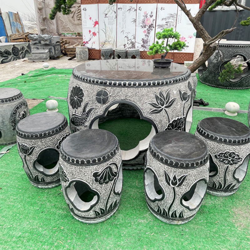 石桌石凳青石仿古石桌坐凳大理石大鼓桌子一套别墅庭院室外摆件