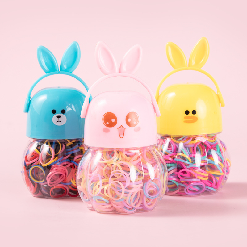 2022 New Cartoon Cute Rabbit Bottled Disposable Rubber Band Baby Hair Tie Thickened Rubber Band Wholesale