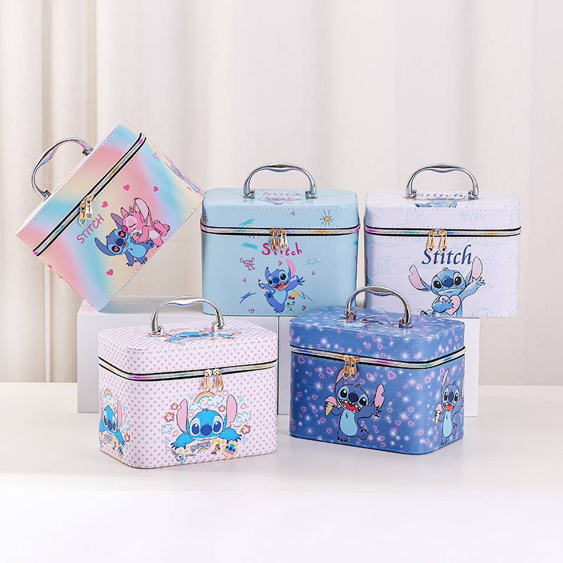 New Large Capacity Stitch Cosmetic Case High-Looking Portable Cute Multi-Functional Cosmetic Bag with Mirror Portable