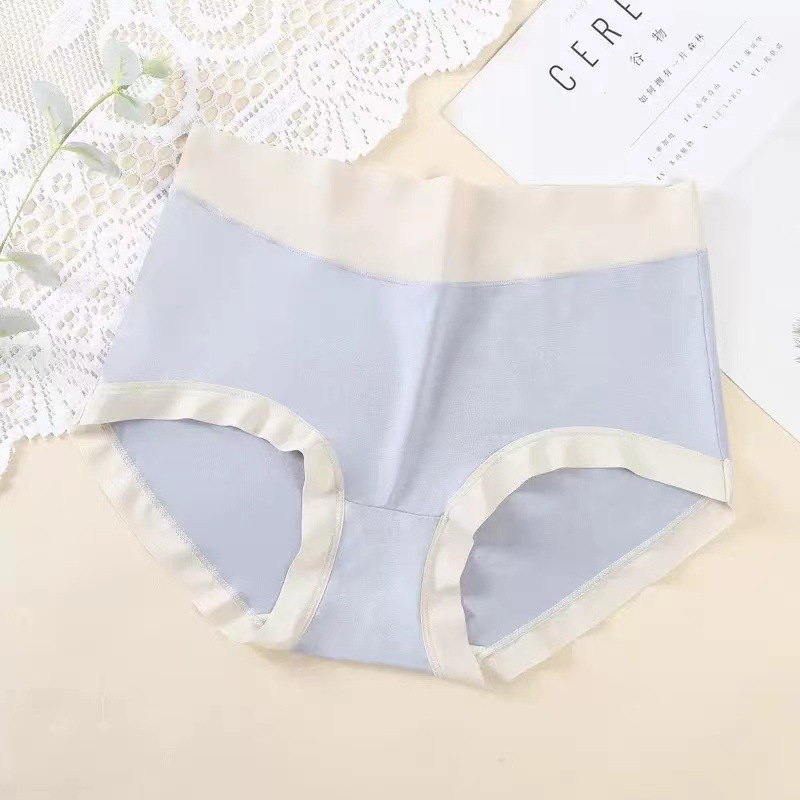 Japanese-Style Color Matching Girl's High Elastic Seamless Underwear Women's Mid-Waist Breathable Comfortable Silk Crotch Hip-Wrapped Contrast Color Briefs