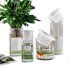 花盆玻璃透明水养花瓶摆件客厅插花北欧风木水竹鲜花直筒大号落地