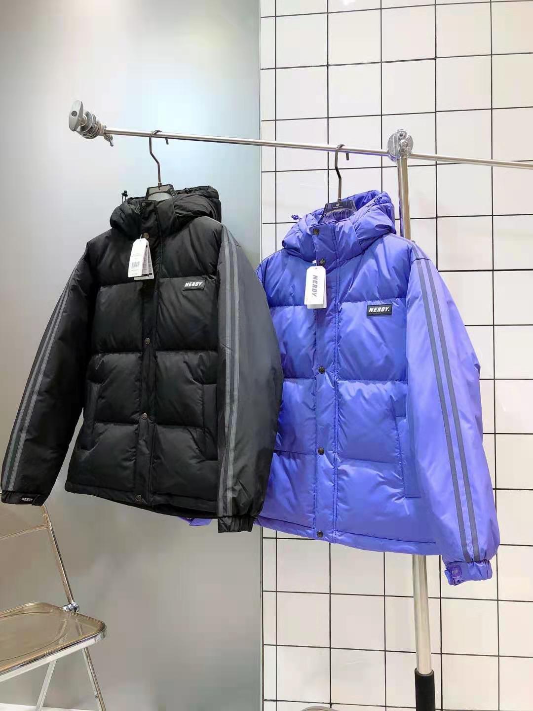 冬款韩国潮牌nerdy反光条时尚情侣款连帽百搭短款羽绒服一件代发