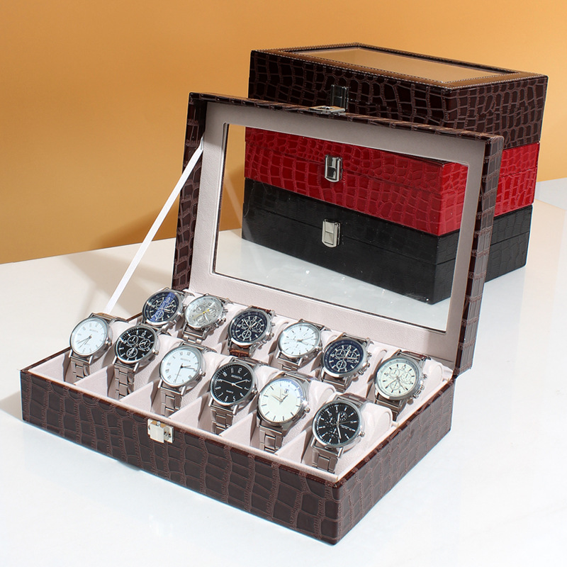 Spot Crocodile Pattern for Men 12-Digit Multi-Epitopes Watch Box Watch Collection Box Finishing Storage Box Display Box