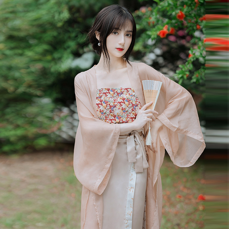 Real Shot New Chinese Retro Improved Hanfu Daily Wearable Han Elements Three-Piece Woven Gold Dress Price Control 30 +