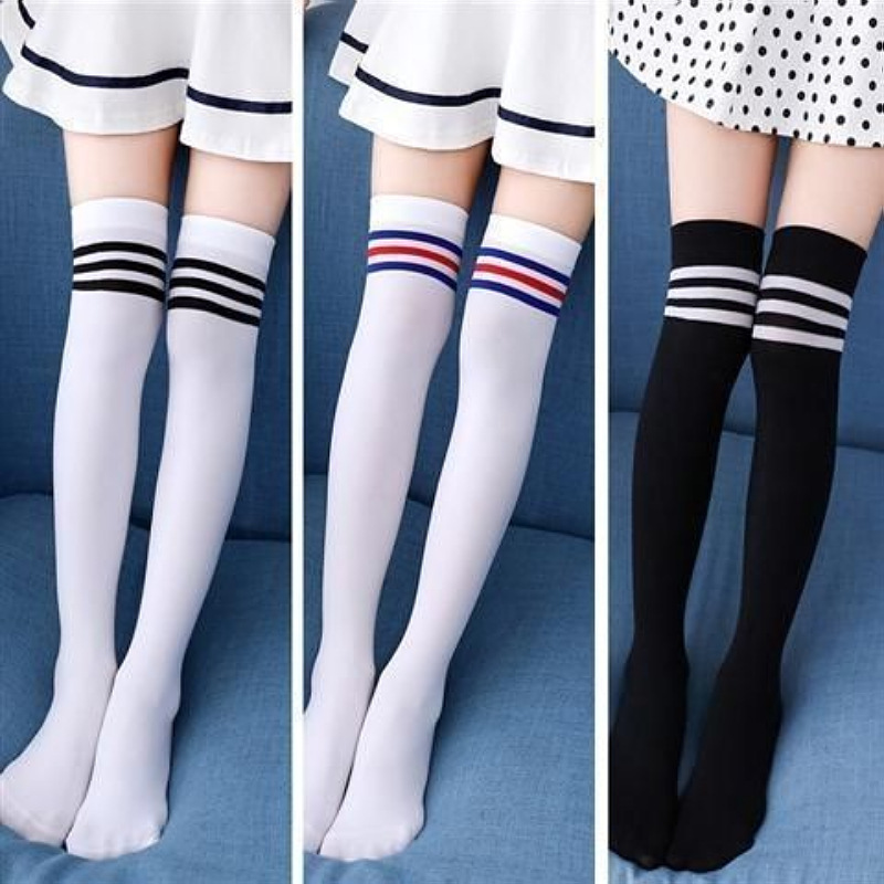 Boys and Girls Students Spring and Summer Soccer Socks Thin Stockings over the Knee Non-Slip Socks High Tube Foot Sock Stockings White