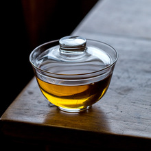 加厚玻璃绿茶盖碗泡茶杯日式透明手抓壶耐热不烫手单个带盖茶盏杯