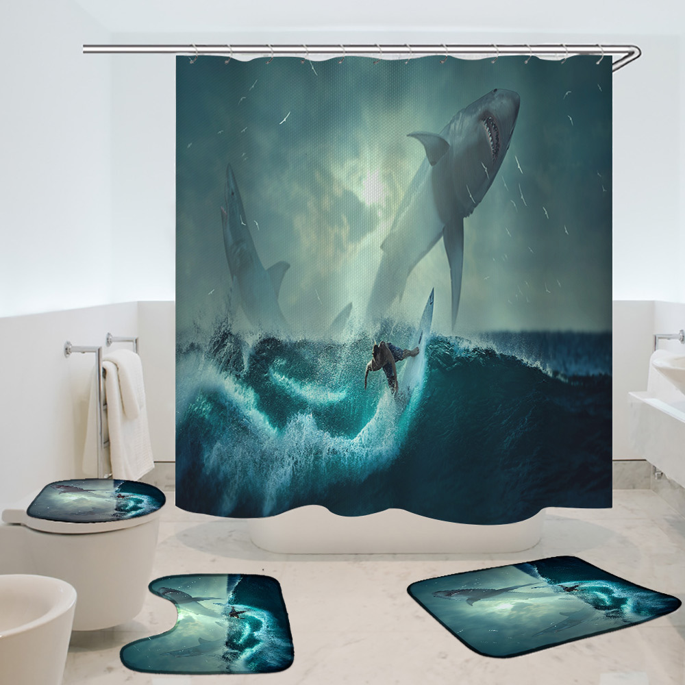 Underwater World Shower Curtain Water-Repellent Cloth 3D Printing Decoration Waterproof Curtain Polyester Shower Partition Curtain Bathroom Curtain Amazon