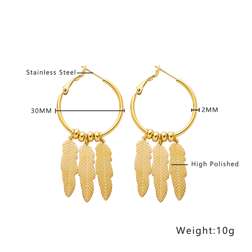 European and American High Profile Fashion Leaves Titanium Steel Earrings Personalized Cold Style Ear Ring Gold Long Fringe Earrings Women
