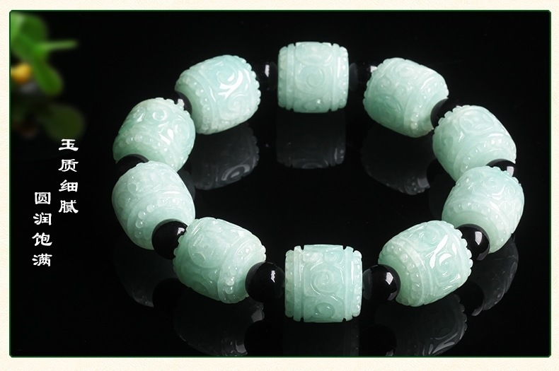 天然玉石天然缅甸a货翡翠路路通手链男款淡绿玉石手串佛珠情侣款