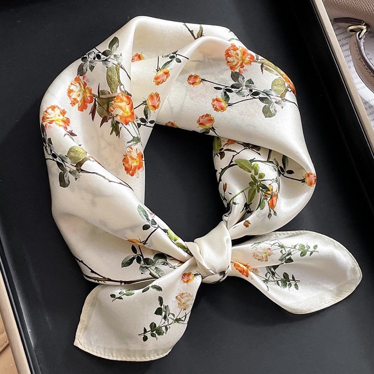 new french style vintage silk silk scarf women‘s small floral decorative mulberry silk elegant small square towel scarf hair band