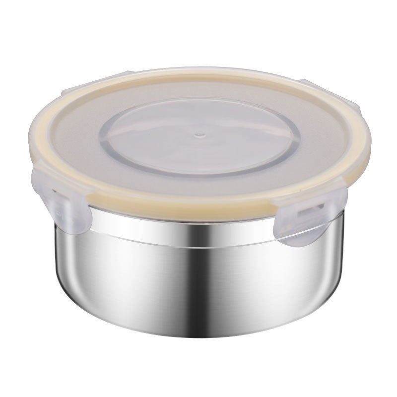 304 Stainless Steel Crisper round Band Lid Sealed Jar Instant Noodle Bowl Bento Lunch Box Kitchen Refrigerator Storage Box