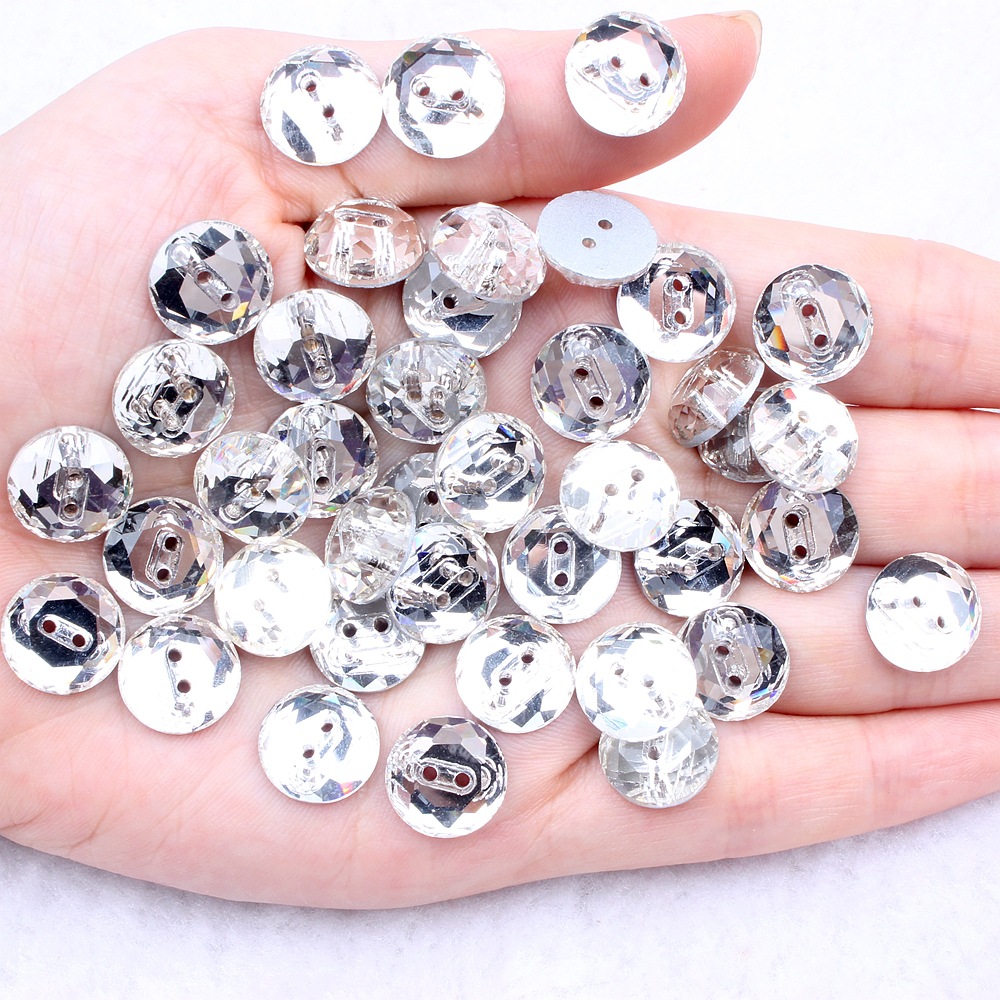 新款闪亮玻璃手缝钻平底中孔纽扣手缝石白色diy服装