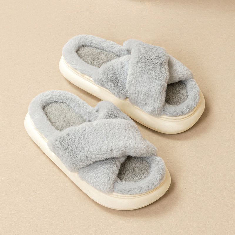 foreign trade fluffy slippers women‘s fall and winter outer wear indoor non-slip thick bottom home confinement cotton slippers women‘s winter