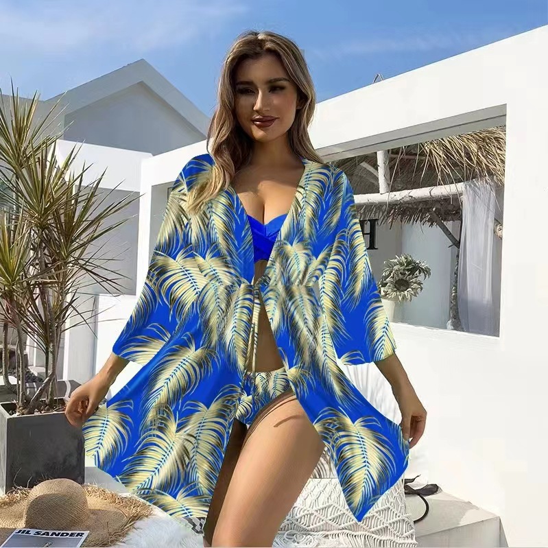 European and American Three-Piece Cross-Border Bikini Swimsuit Beach Long Shirt Split Women's Foreign Trade New Swimwear Bikini