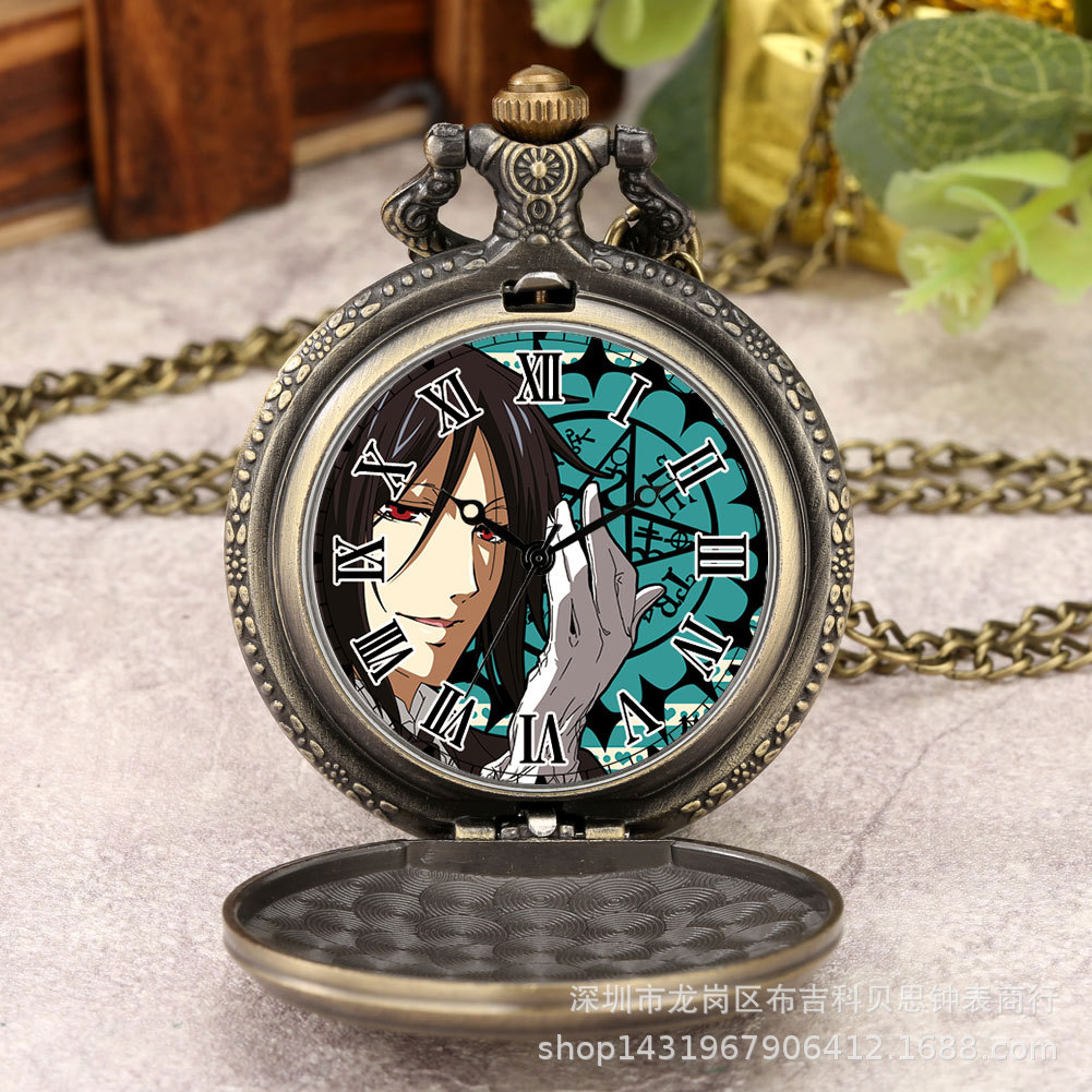 2021新款动漫卡通热卖黑执事怀表 多款卡通字面石英怀表 学生挂表
