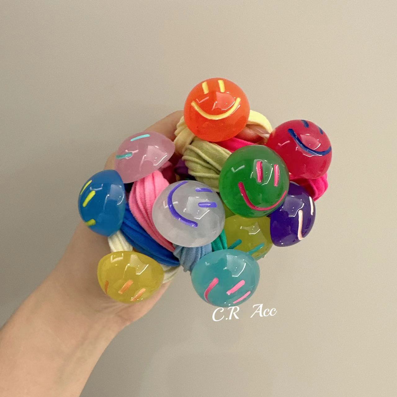 可爱笑脸头绳日韩发饰不伤发毛巾圈扎马尾发圈网红皮套橡皮筋头饰