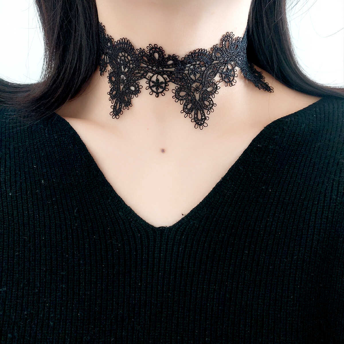 性感黑白色蕾丝镂空颈带choker宽边遮盖颈纹伤疤项圈颈链项链女
