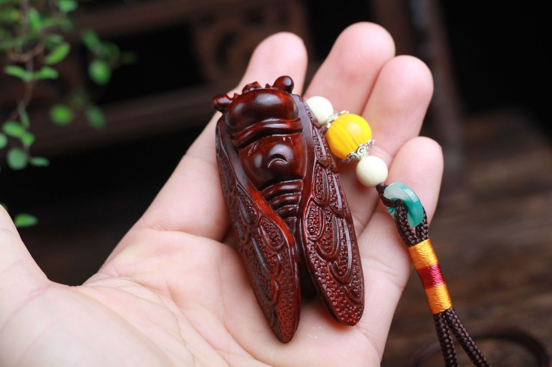 小叶紫檀复古可爱知了一鸣惊人木雕手把件文玩木质工艺品金蝉挂件