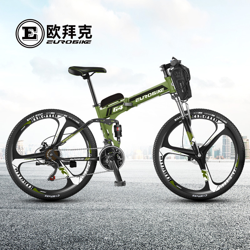 工厂直销欧拜克26寸锂电折叠电动自行车前后减震双碟刹锂电瓶车