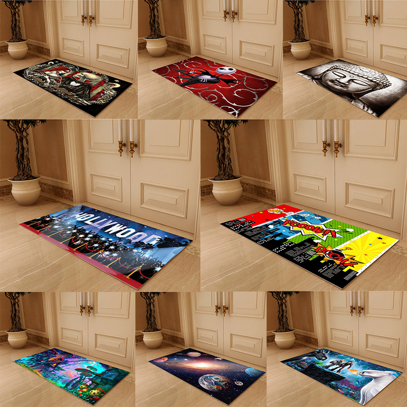 Cross-Border Foreign Trade Floor Mat Kitchen Door Mat Skull Printed Foot Mat Household Toilet Absorbent Mat Wholesale