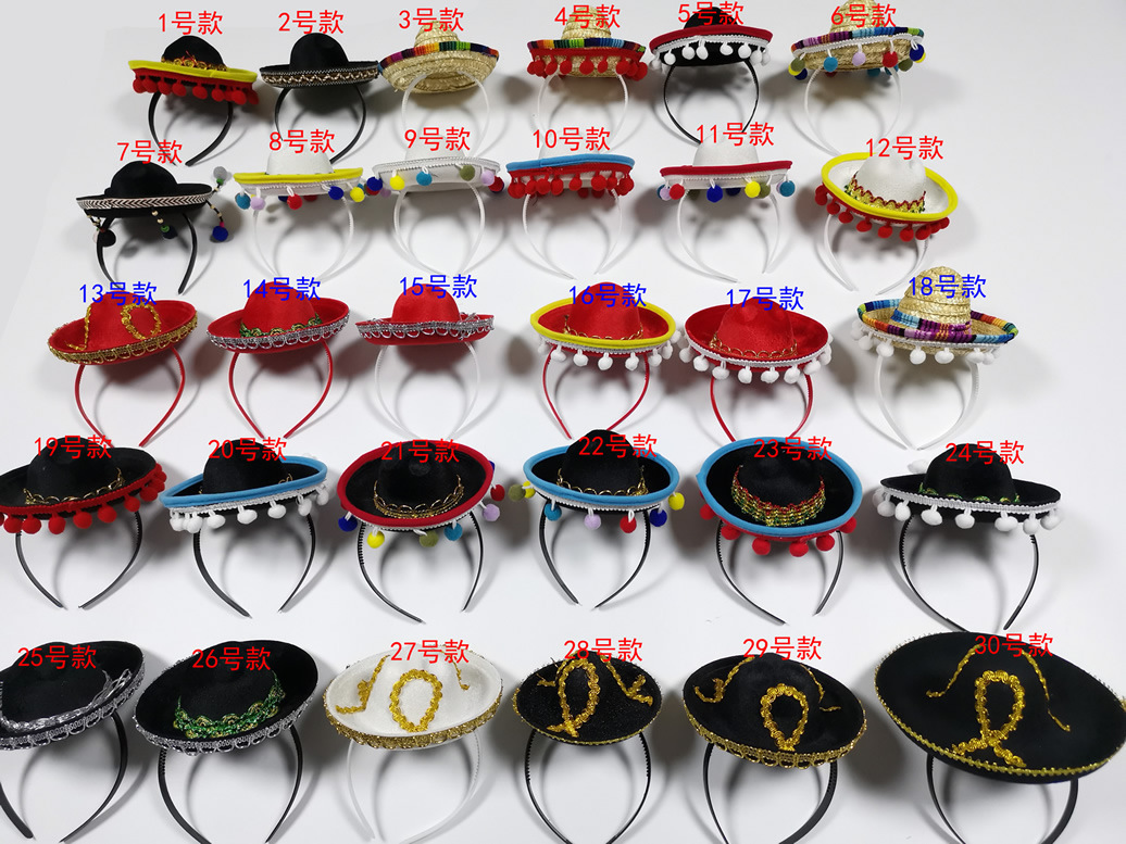 Cross-Border Direct Supply 16cm Mexican Straw Hat Mini Straw Hat Headband Carnival Halloween Festival Party Hat