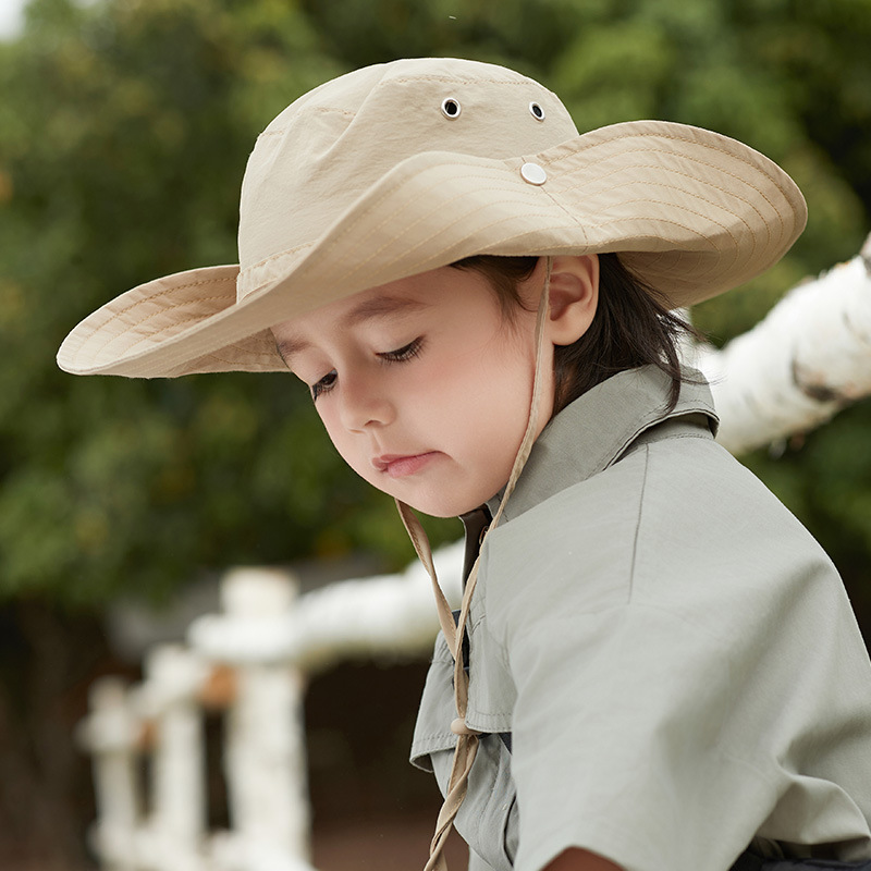 儿童防晒帽子2024春夏季新款小男孩大帽檐薄款登山帽女宝宝遮阳帽