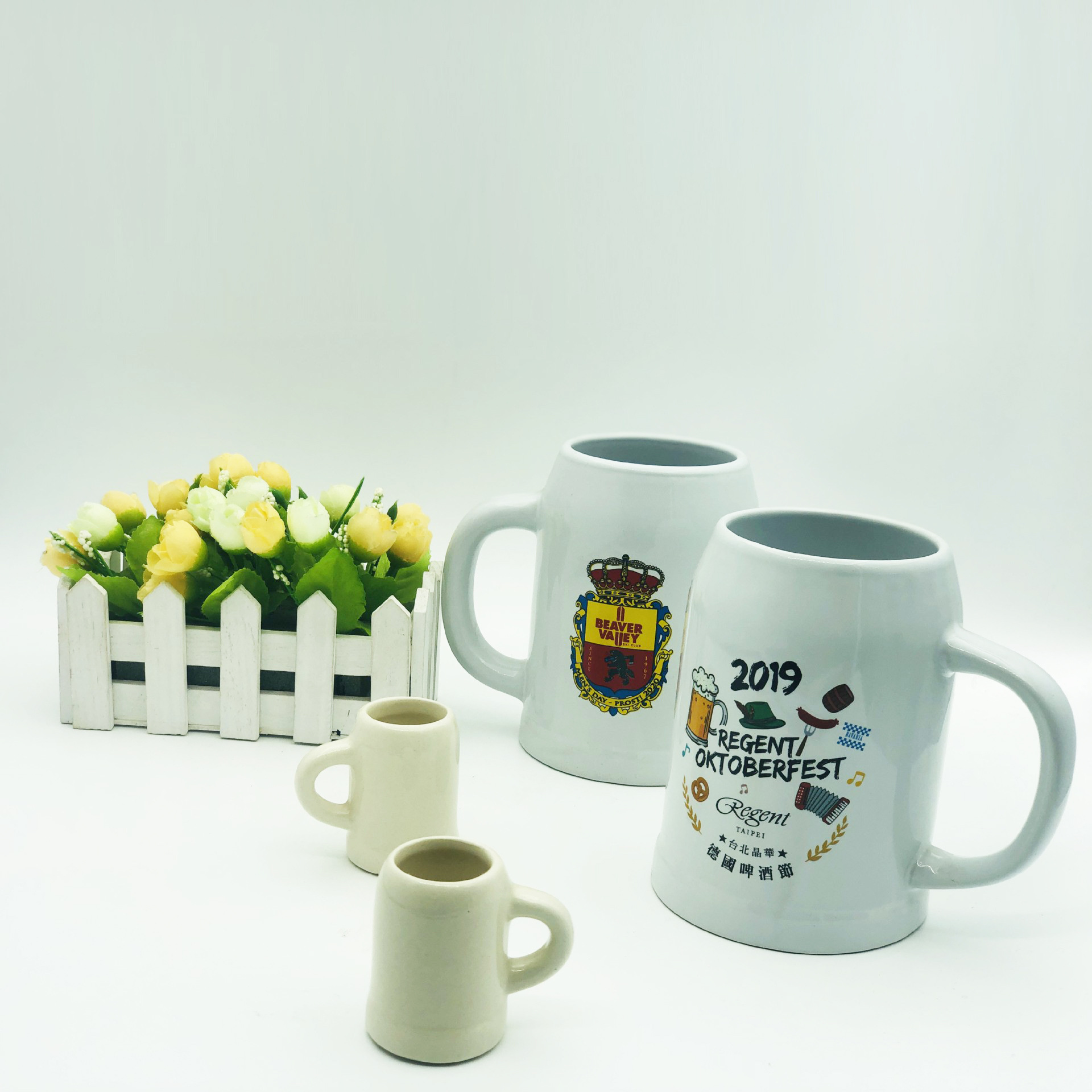 出口德国陶瓷啤酒杯 logo 大中小号1l500ml300ml注浆色釉杯