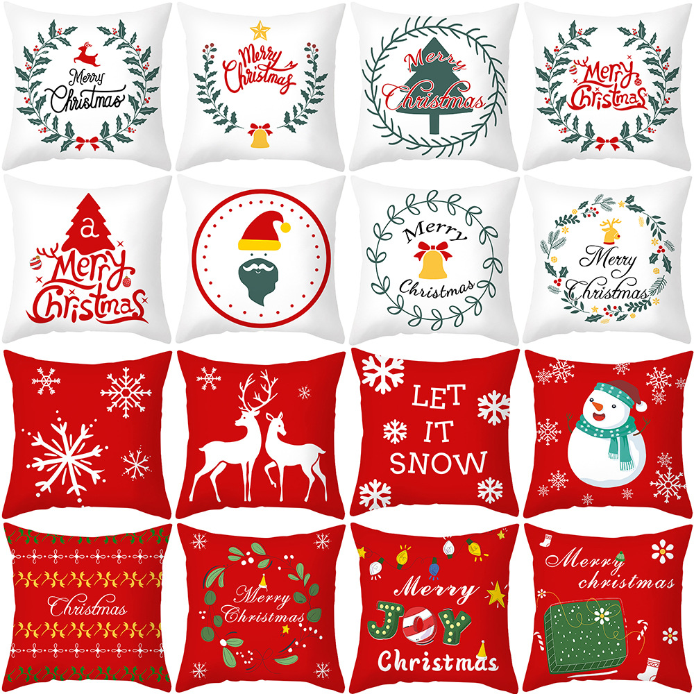 2023 new cross-border christmas pillow cover printed peach skin velvet living room bedroom sofa cushion home pillow cover