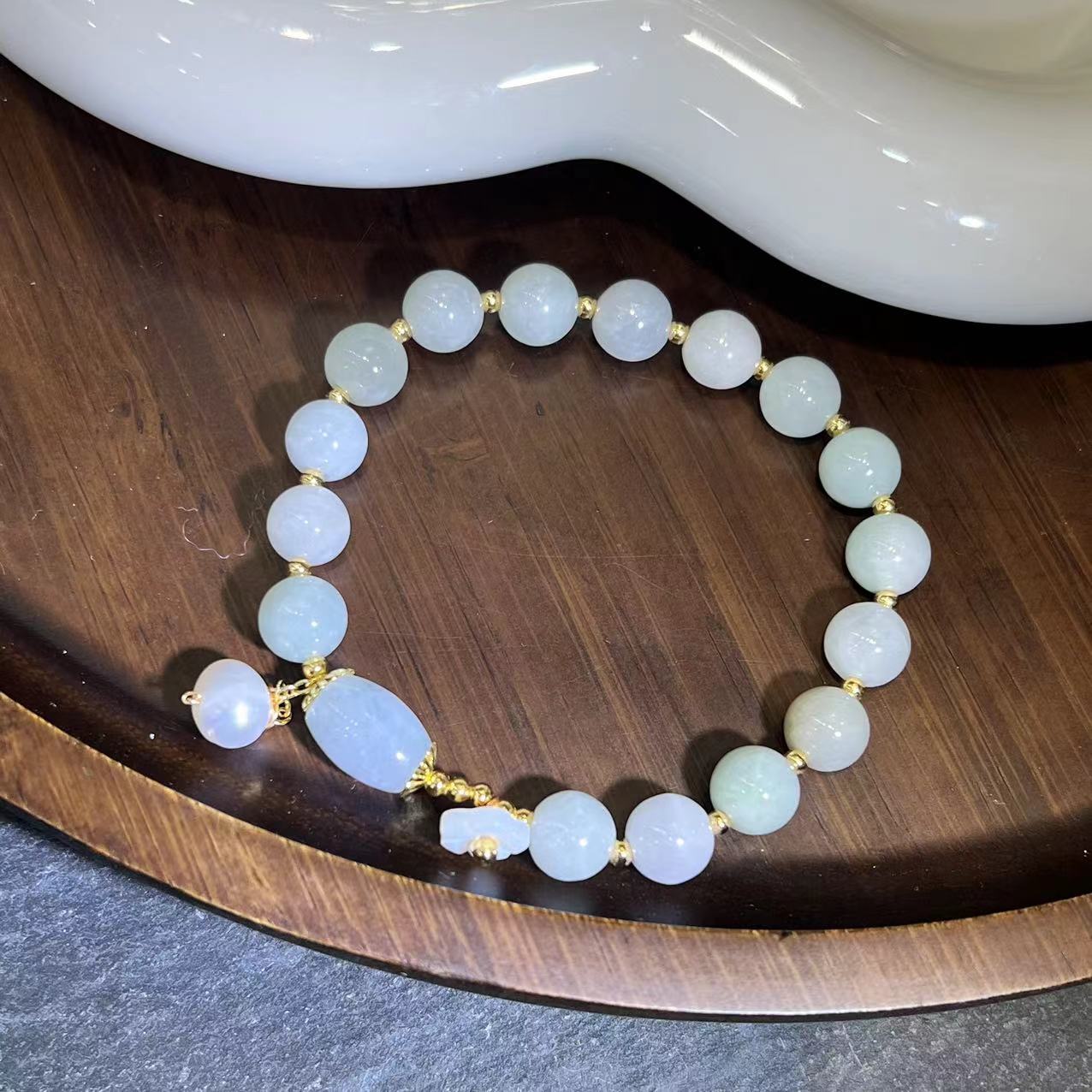 设计感复古轻奢施家冷白珍珠玻璃珠 手链法式简约高级感 手链