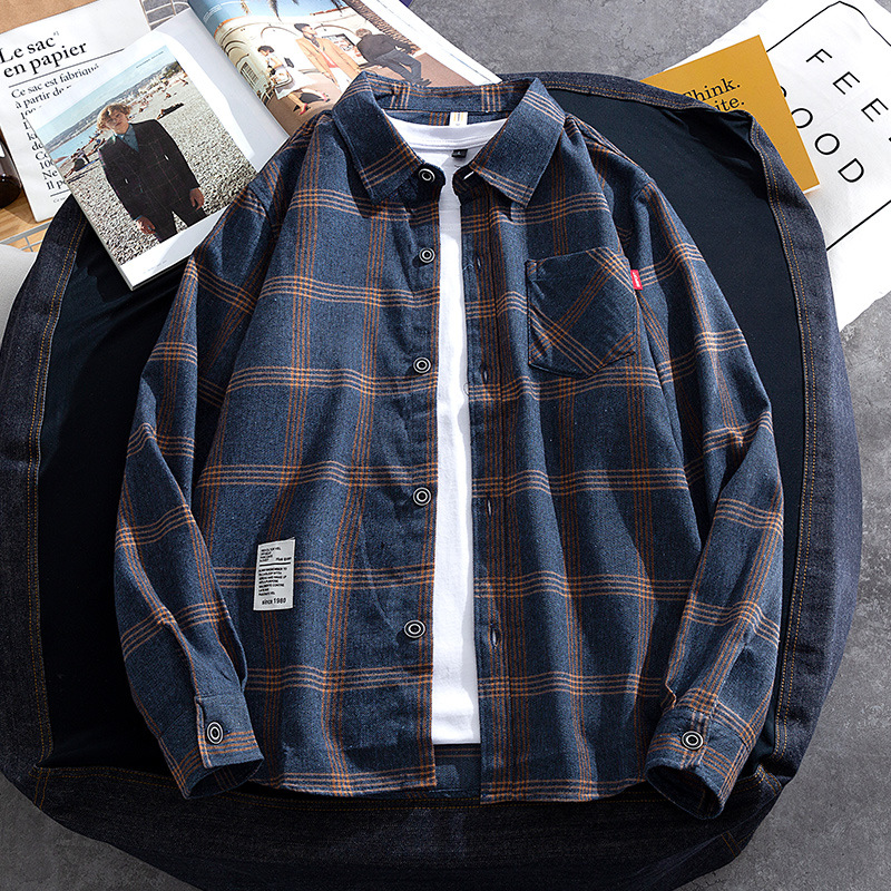Spring and Autumn New Men's Shirt Fashion Brand Shirt Casual Plaid Long Sleeve Ready-to-Wear Hong Kong Style Japanese Style Ruoshuai Top Clothes
