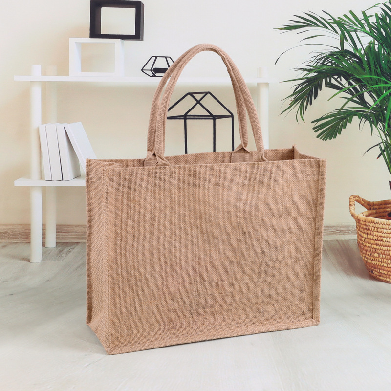 Wholesale Sack Jute Shopping Tote Bag Printable Logo Portable Linen Bag Blank Pure Linen Shoulder Bag