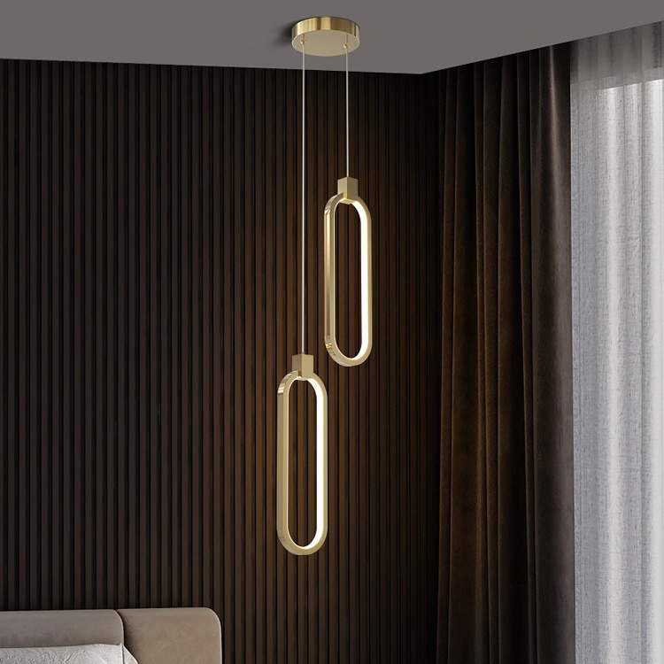 全铜卧室床头吊灯轻奢现代简约主卧客厅背景墙意式极简双头吊线灯