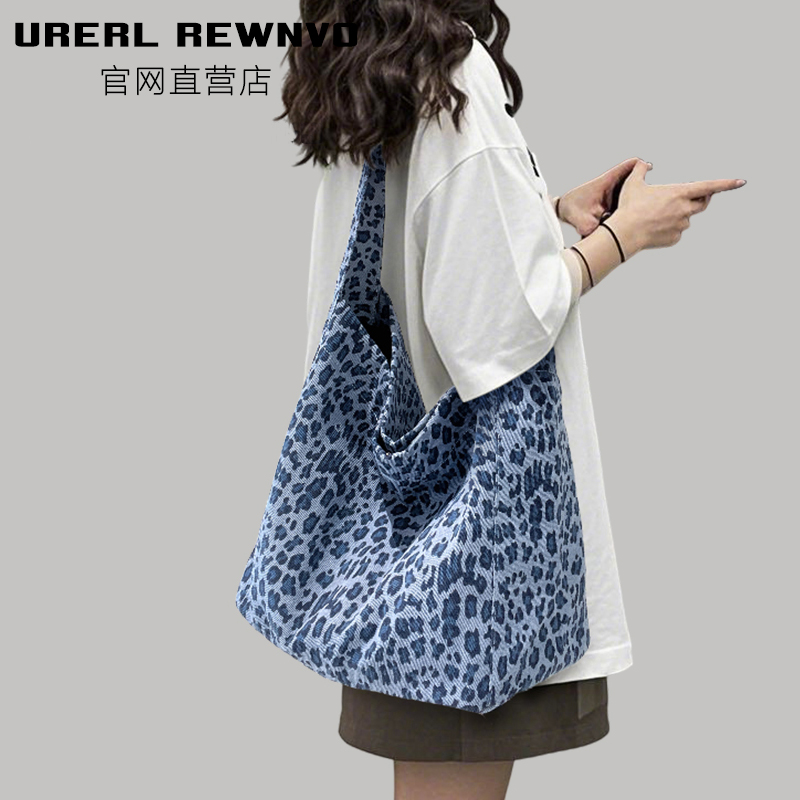 URERL REWNVO豹纹帆布托特包女2025新款通勤大容量单肩帆布托特包