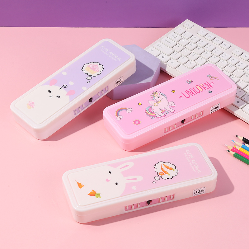 创意密码锁文具盒女孩塑料双层笔盒 韩版多功能学生铅笔盒笔盒