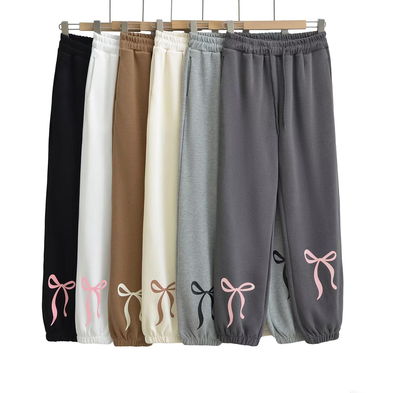 美式辣妹甜美风蝴蝶结卫裤女2024春季新款欧美风运动修身休闲裤