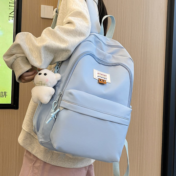 学院风双肩包女简约纯色ins大容量高中学生初中生书包女电脑背包