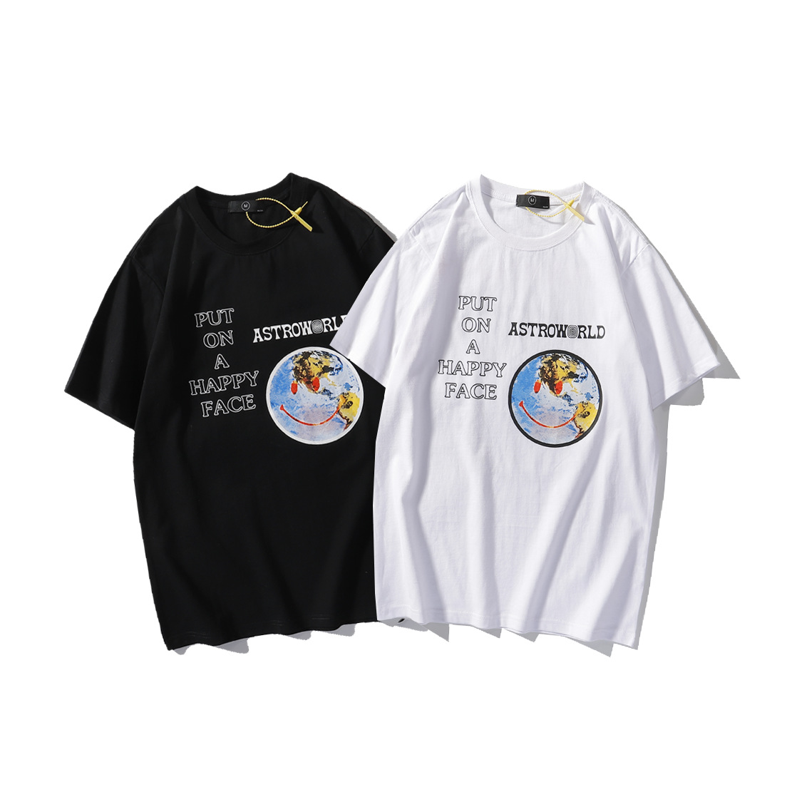 欧美高街潮牌astroworld周边音乐巡游恶搞微笑地球印花短袖情侣t