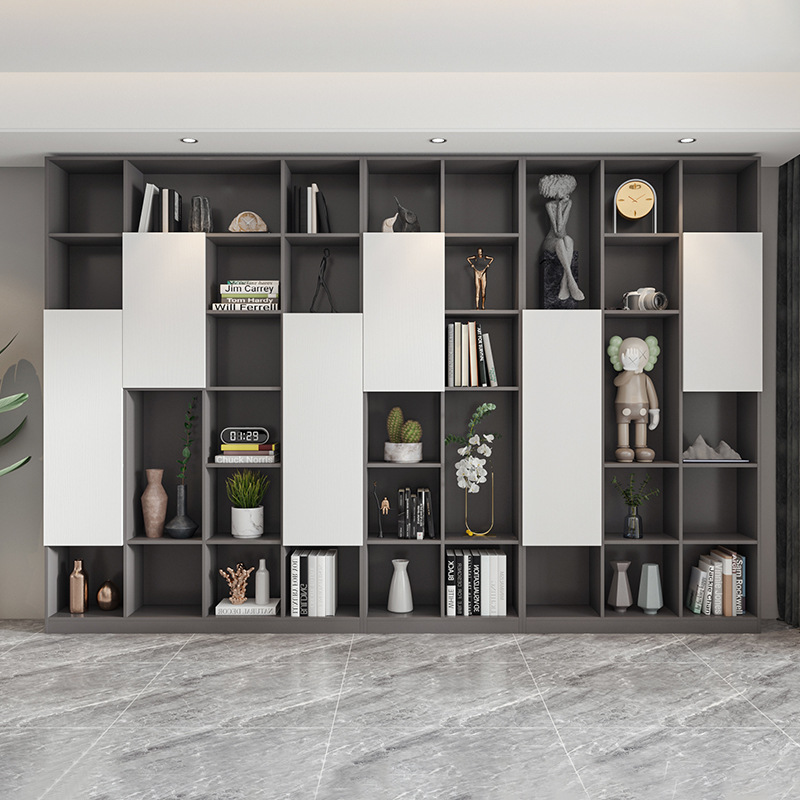 简约现代客厅满墙书柜组合落地展示柜书架书橱整墙到顶储物柜北欧