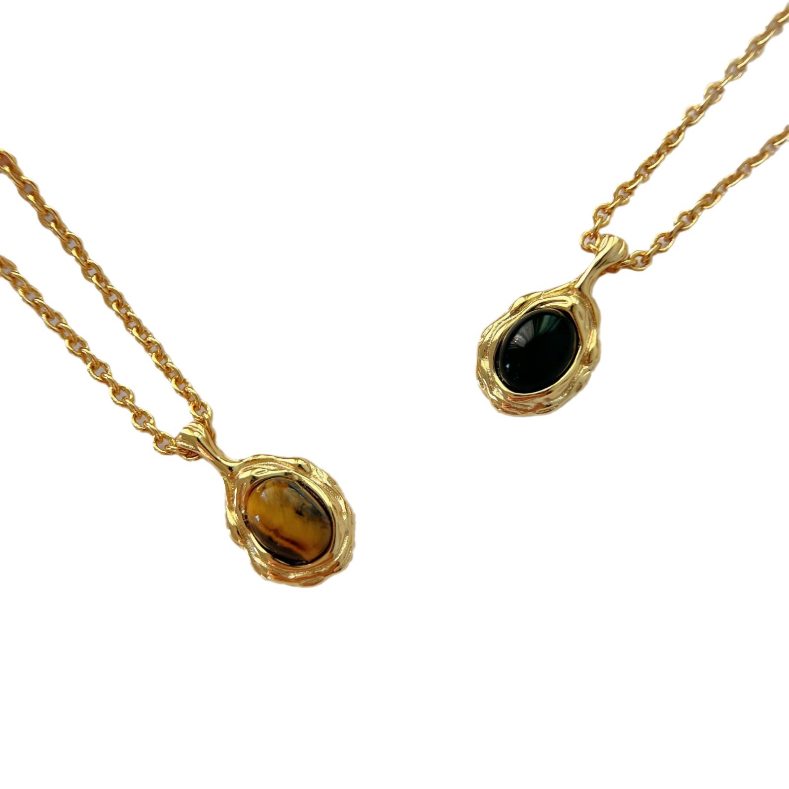 Natural Tigereye Gold Necklace Female Oval Black Agate Irregular Pendants Advanced Clavicle Chain Retro Fashion Fashion