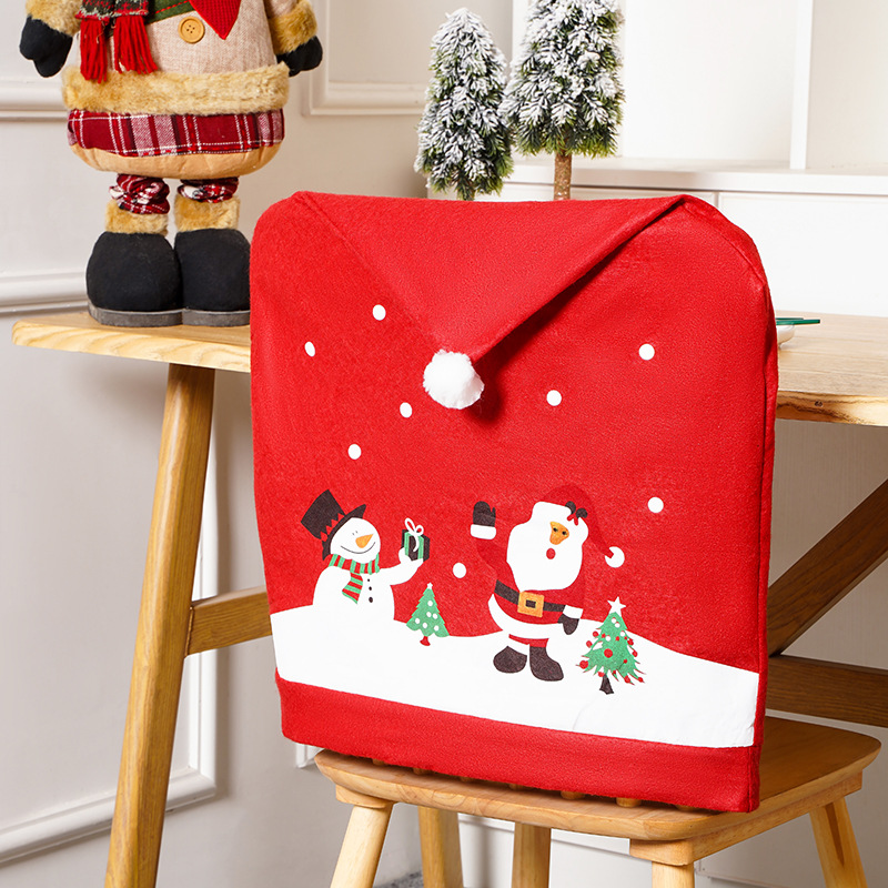 Cross-Border Christmas Decoration Non-Woven Printed Chair Cover Cartoon Santa Claus Chair Cover Christmas Large Hat Wholesale