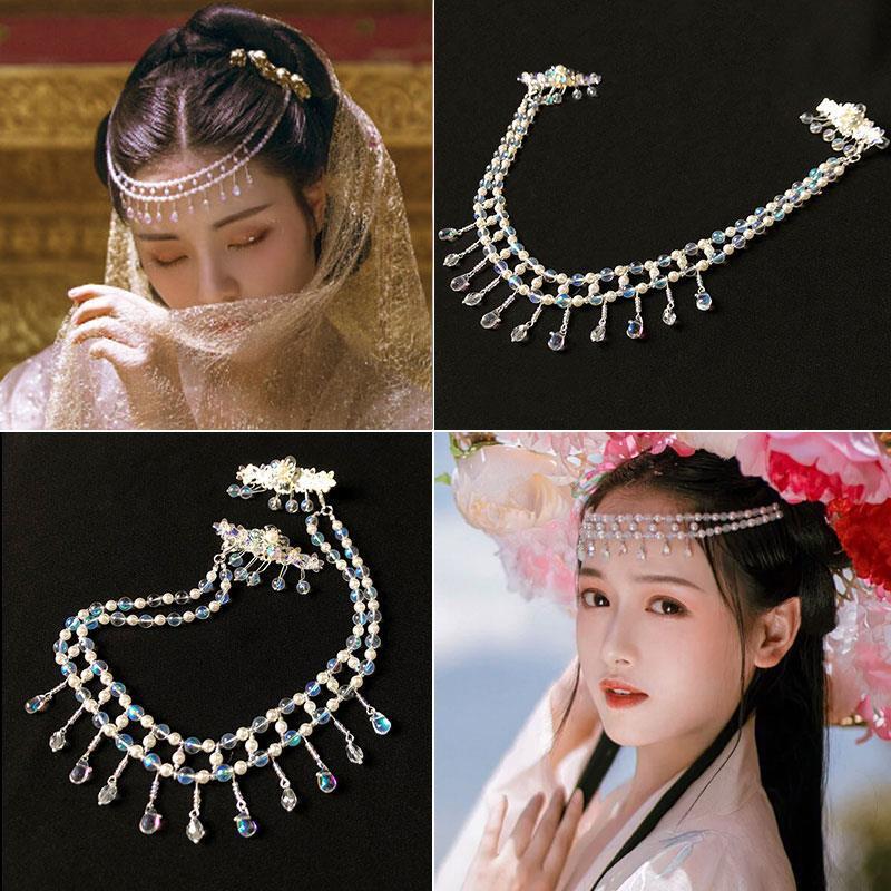 额饰古装汉服小清新古风眉心坠发饰女流苏配饰珍珠项链软璎珞