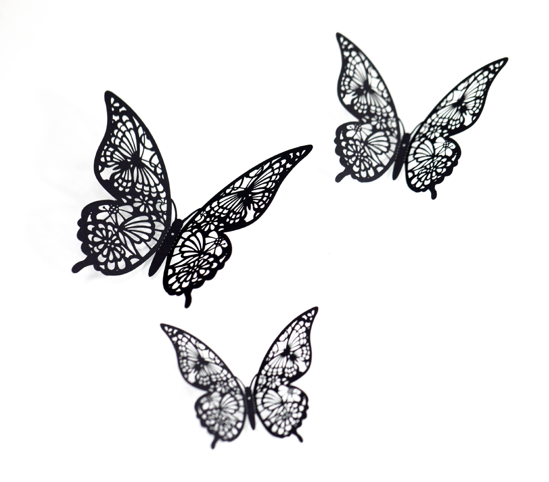 跨境纯黑卡立体3d黑色 激光蝴蝶墙贴 镂空结婚派对家居深圳批发