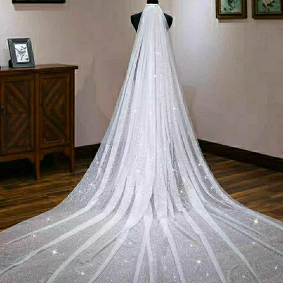 新款抖音亮闪头纱超长大拖尾婚纱礼服新娘结婚奢华婚纱高档头纱