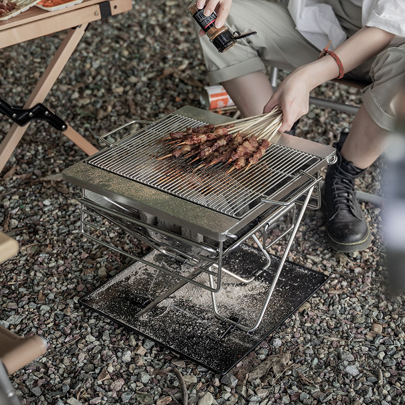 不锈钢户外可折叠加厚烧烤炉野营烧烤架子木炭碳烤炉架子篝火炉子