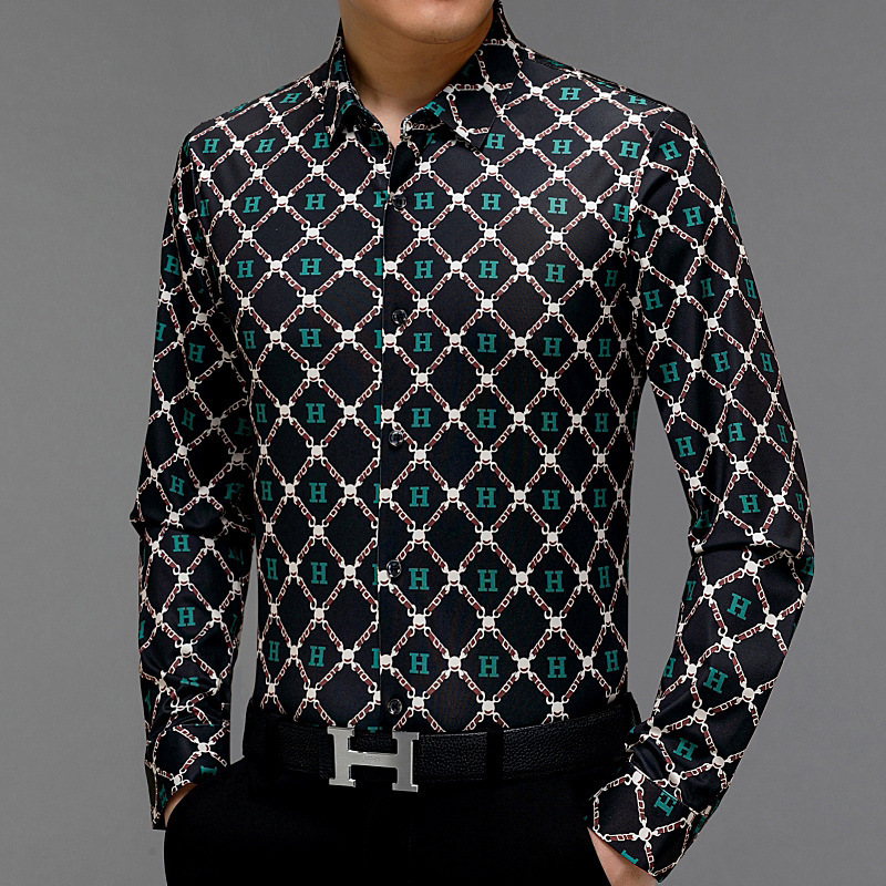 2024春秋花格高档衬衣男士新款宽松无痕长袖衬衫薄款免烫寸衣男