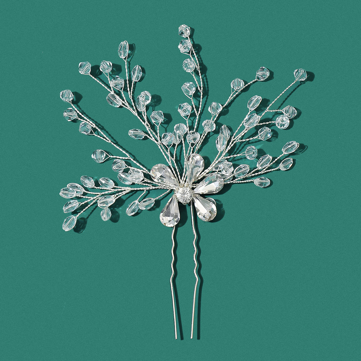 欧美跨境 新娘婚礼手工头饰 镶钻水晶水滴钻u形发钗插针头发饰品